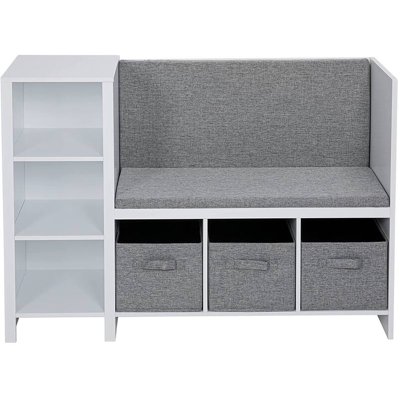 UTEX Kids Bookcase with Reading Nook, 6-Cubby Toy Storage Organizer with Bins,Kids Bookshelf and Storage,White