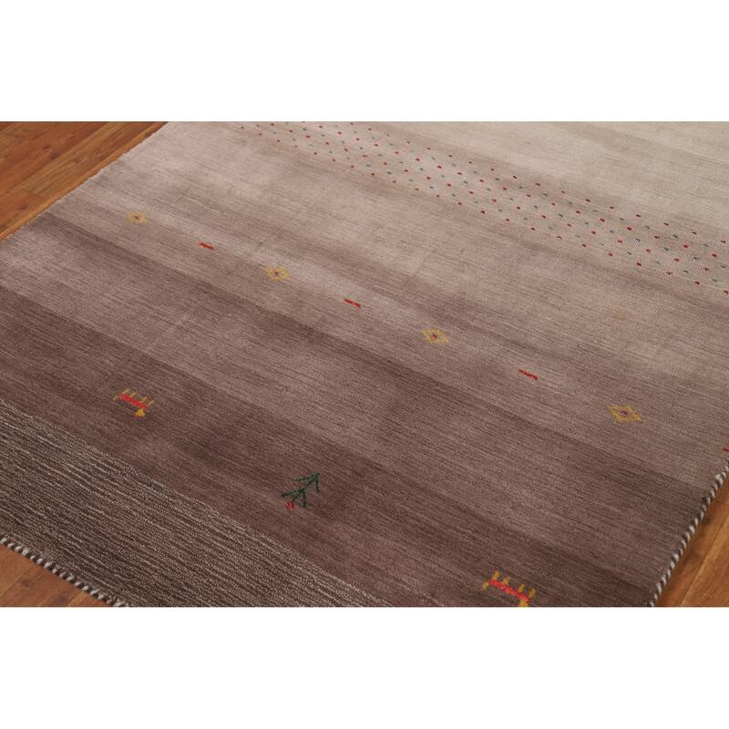 Brown Tribal Gabbeh Indian Rug Hand-Knotted Wool Carpet - 4'2" x 5'10"