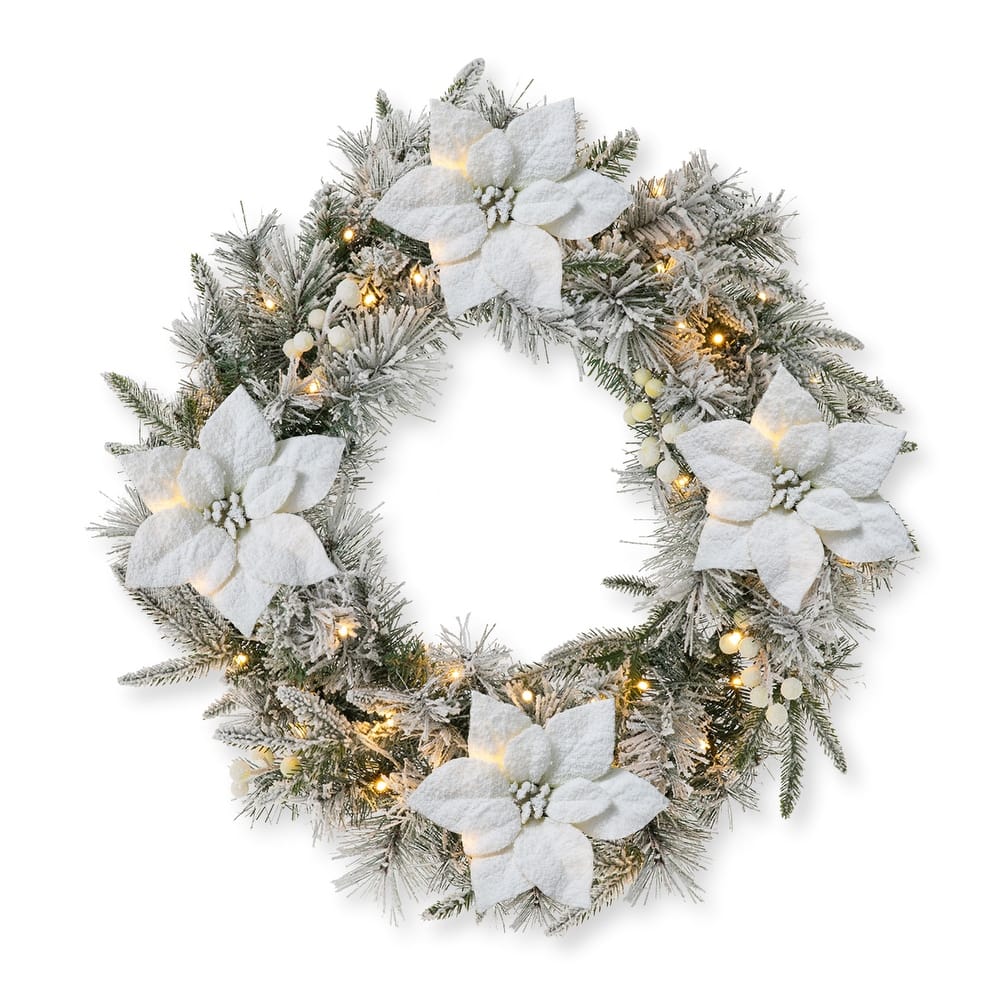 Glitzhome Pre-Lit Snow Flocked Christmas Wreath or Garland With LED and Timer