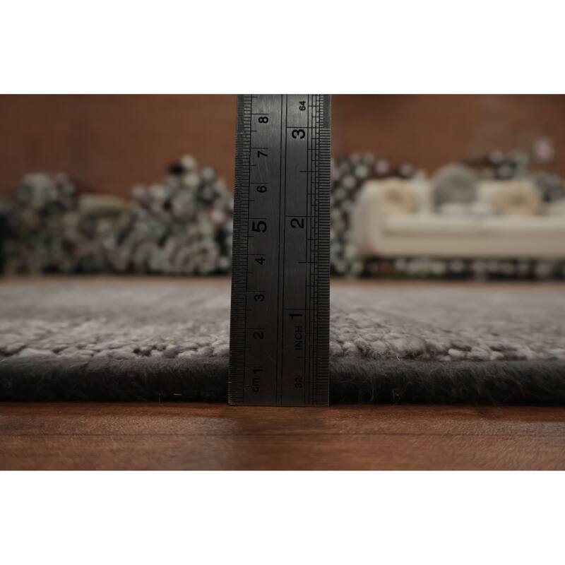 Hand Knotted Oriental 100% Wool Carpet Modern Solid Greys & Charcoal Gabbeh Runner Rug - 5' 0'' X 2' 0''