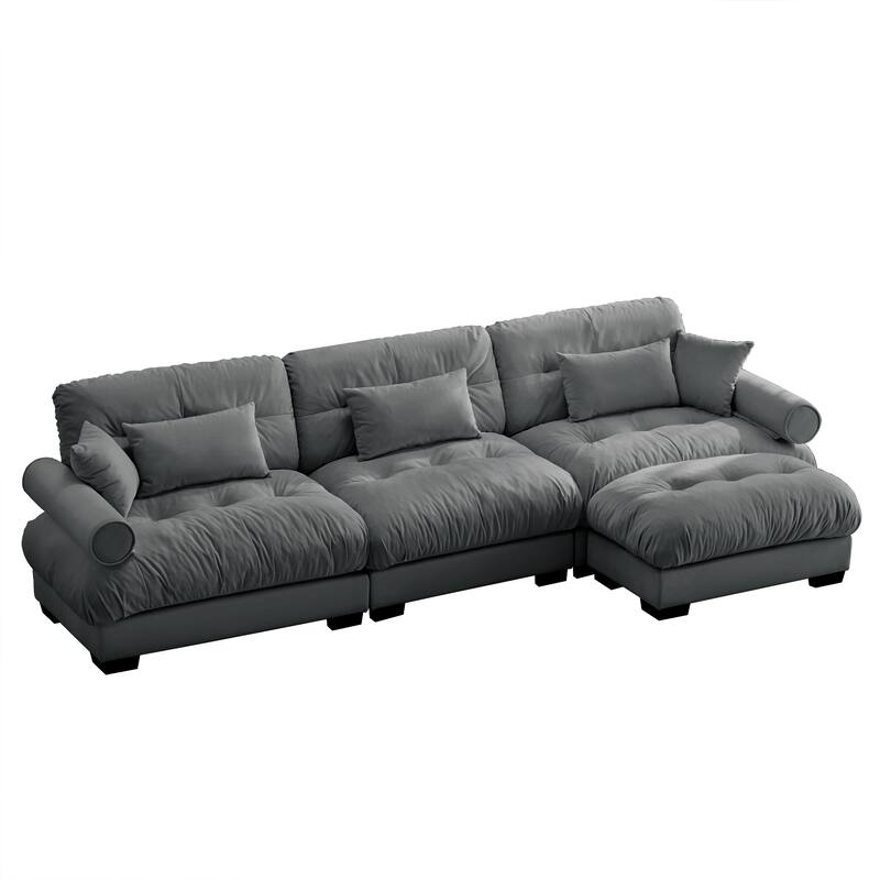 L-Shape 3 Deep Seat Modular Sofa Couch with 1 Movable Ottomans