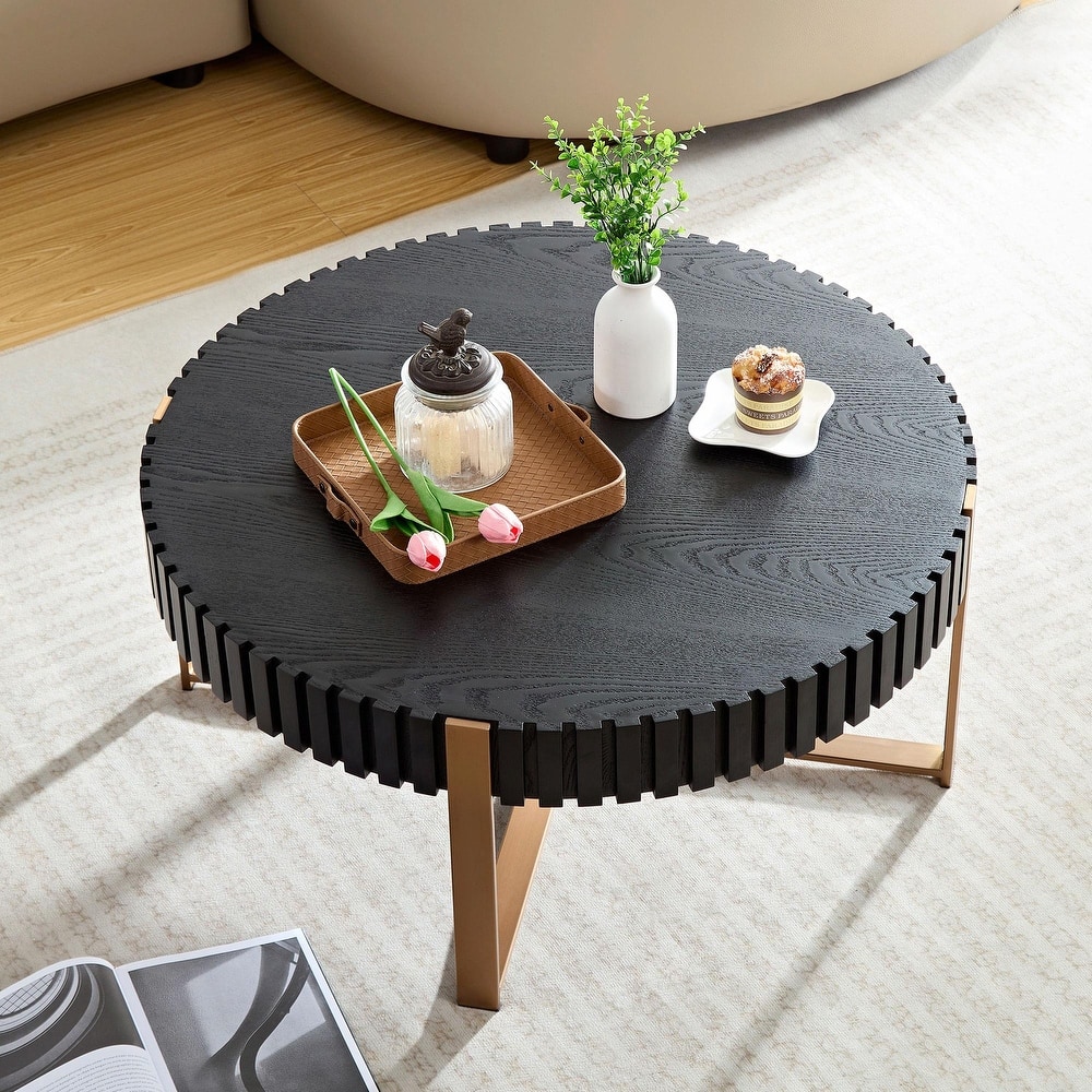 31.5 Inch Round Coffee Table with Sturdy Pedestal