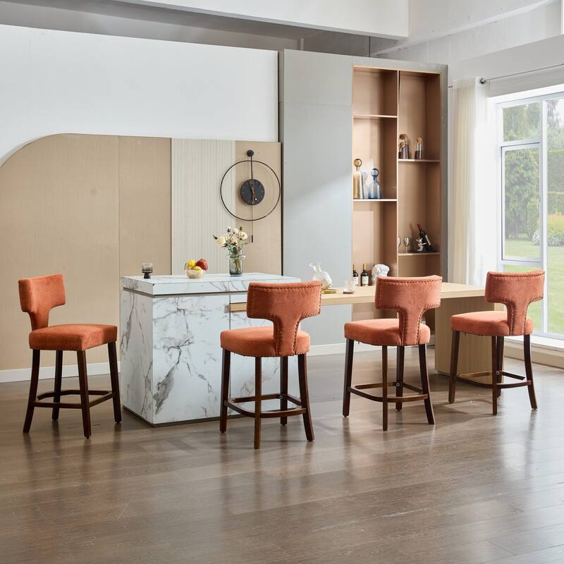 GDF Studio - Arlena Linen Upholstered Counter Height Stools with Curved Wing Back and Copper Nailhead Trim (Set of 2)