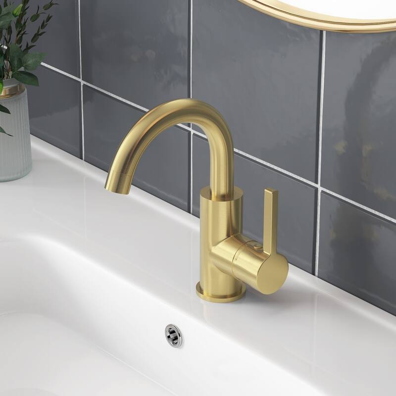 Modern Single Handle Swivel Spout Sink Faucet for Bathroom - Gold