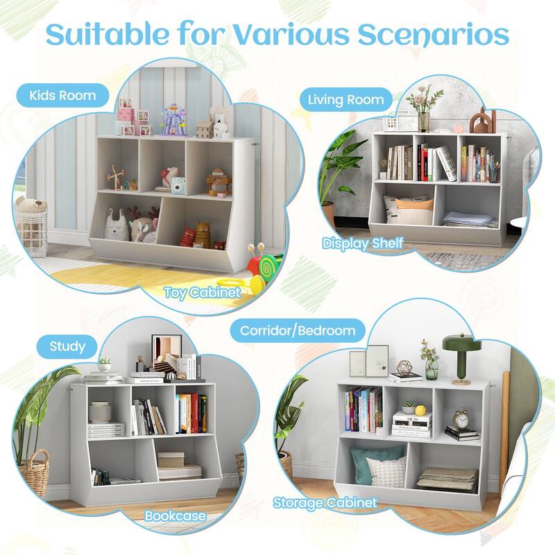 5-Cube Wooden Kids Toy Storage Organizer with Anti-Tipping Kits - 35.5" x 16" x 30"