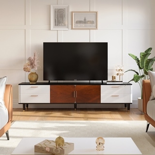 Moasis 78.7-inch Mid-Century Solid Wood TV Stand with 2 Drawers