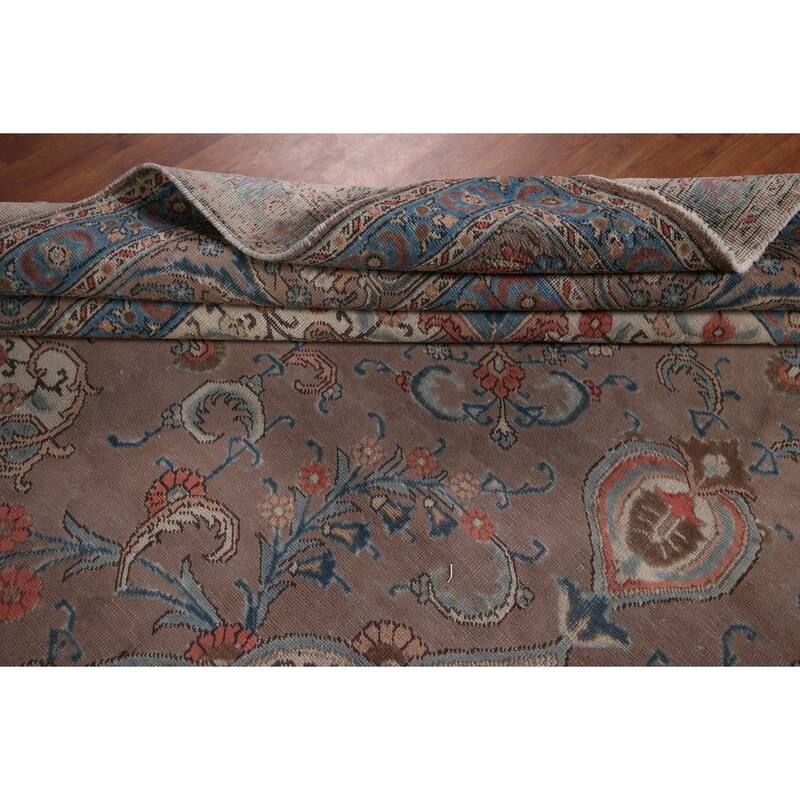Grey Tabriz Persian Vintage Area Rug Hand-Knotted Wool Carpet - 9'3" x 12'8"