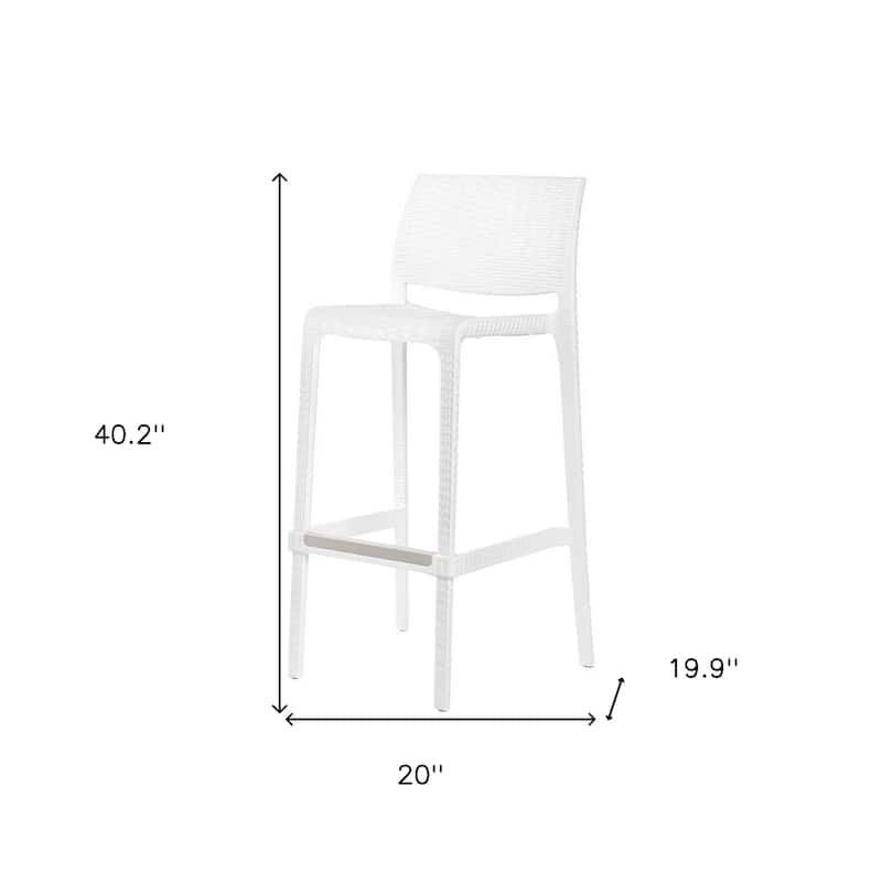 HomeRoots Set of Four 30" White Faux Rattan Heavy Duty Plastic Low Back Outdoor Bar Height Chairs