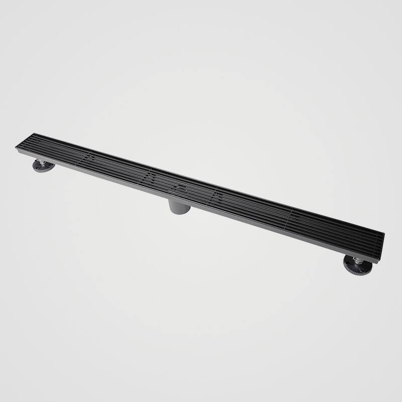 Oceanic Linear Shower Drain, Marine-grade 316 Stainless Steel, Grid Cover with Hair Strainer - Matte-Black - 47"x2 3/4"x7/8"