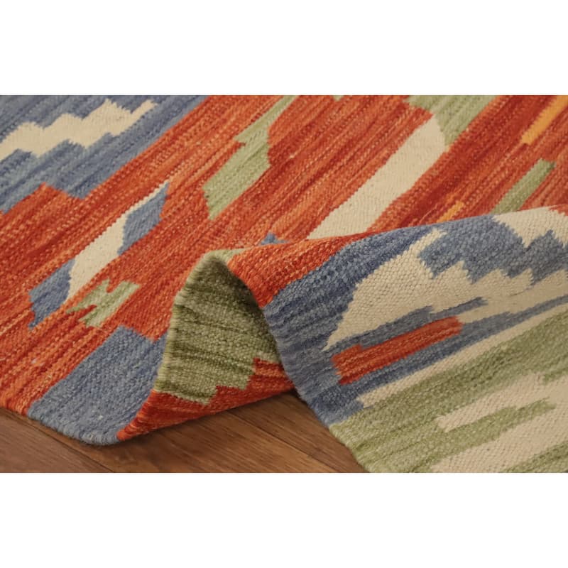 Hand Woven Oriental 100% Wool Carpet Southwestern Modern Oranges & Rust Kilim Area Rug - 4' 0'' X 2' 0''