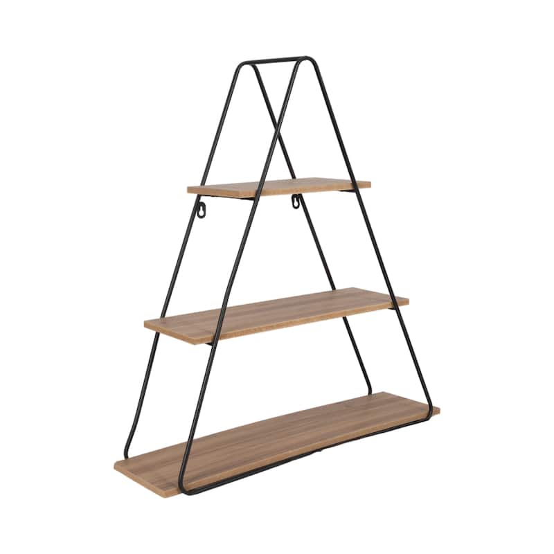 Metal Wood Triangular Frame Wall Shelf - Brown, 26" - 26.0"