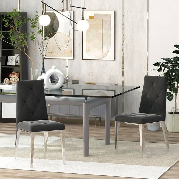 Modern Dining Room Chairs Chrome Legs Black Velvet Fabric Dining Chairs ...