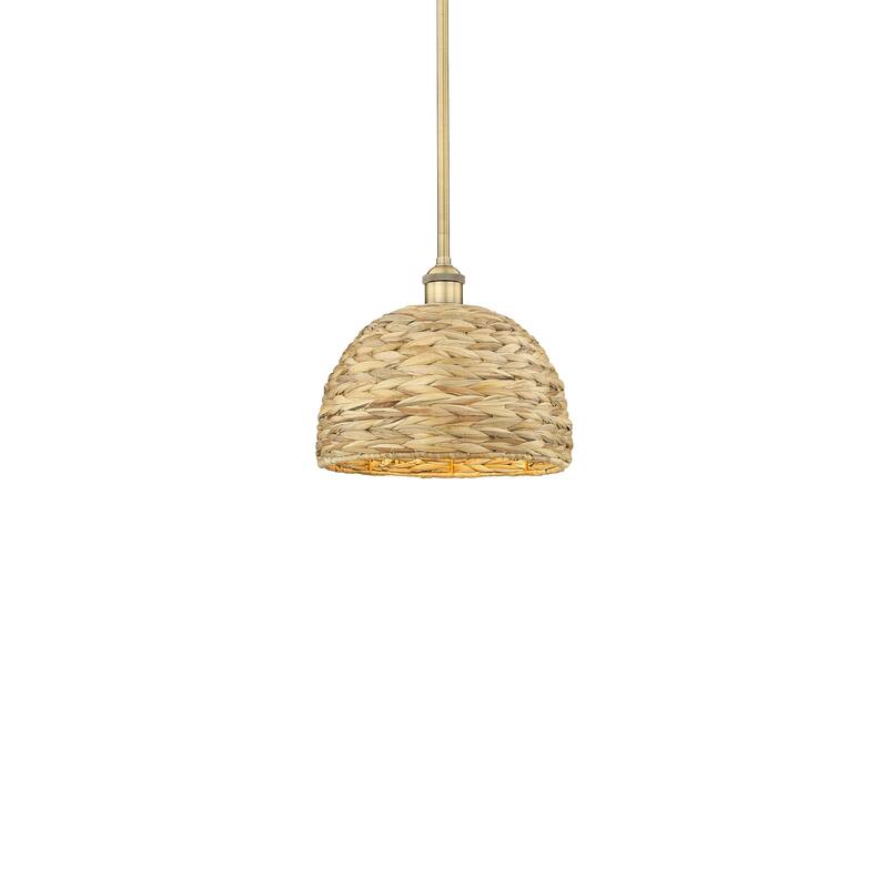 Innovations Lighting 616-1S-11-12 Woven Rattan Pendant Woven Rattan - Brushed Brass / Natural
