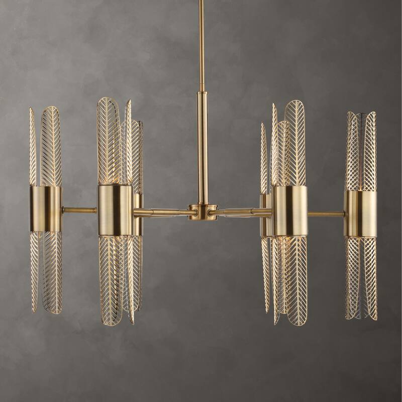 12-Light Ceiling Chandelier with Cut-Out Shade - 31" - Gold