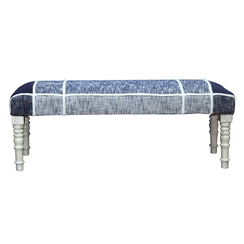 Sevita Minimal Modern Plaid Bench with White Legs 16"W x 47"L x 18"H - 16"W x 47"L x18"H
