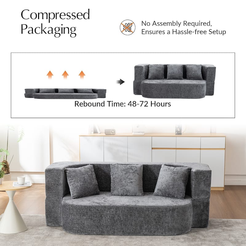 79" boneless loveseat Convertible Folding Sofa Bed, Twin Sleeper Sofa with Pillow, Modern Chenille Couch for Living Room
