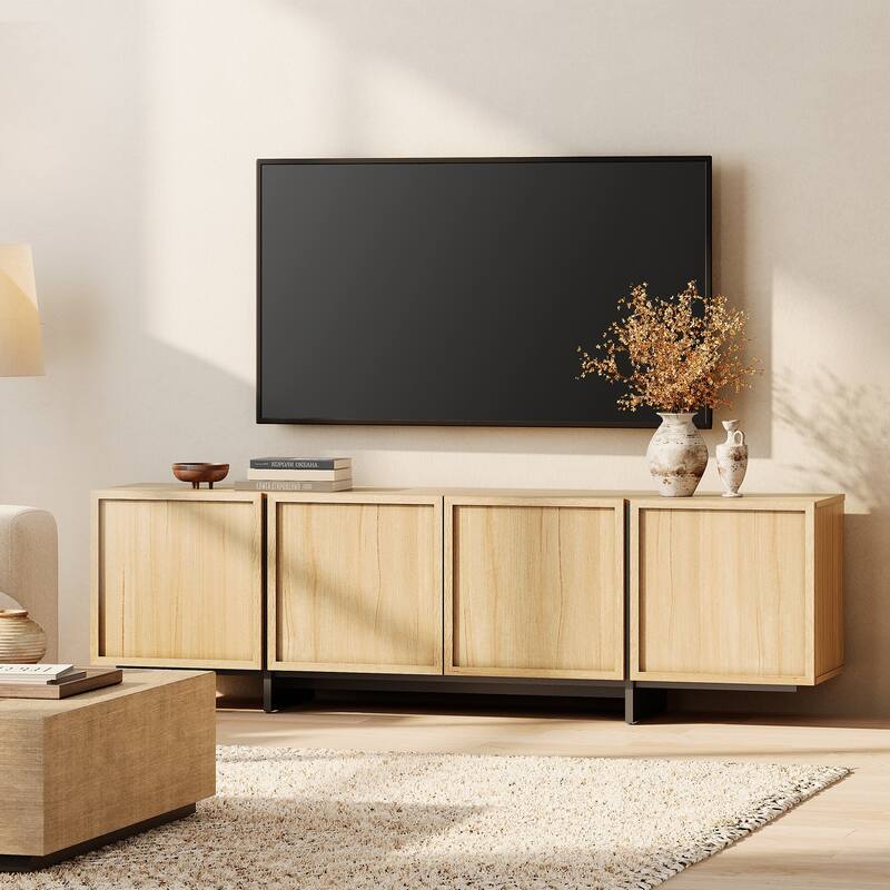 WAMPAT TV Stand with T-Shaped Legs, Modern Entertainment Center with 4 Storage Cabinets, Media Console TV Table for Living Room