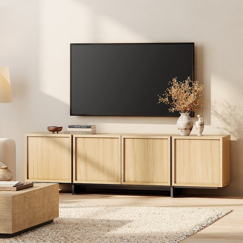 WMAPAT Modern Entertainment Center With T-Shaped Wooden Legs, 4-Door Storage TV Stand, Media Cabinet For Living Room