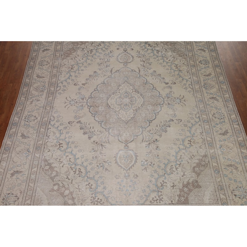Distressed Traditional Tabriz Persian Vintage Rug Handmade Wool Carpet - 9'7" x 12'4"