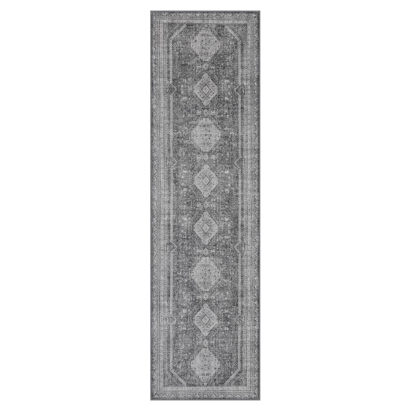Mcow Faded Floral Vintage Low-Pile Machine Washable Non-Slip Area Rug