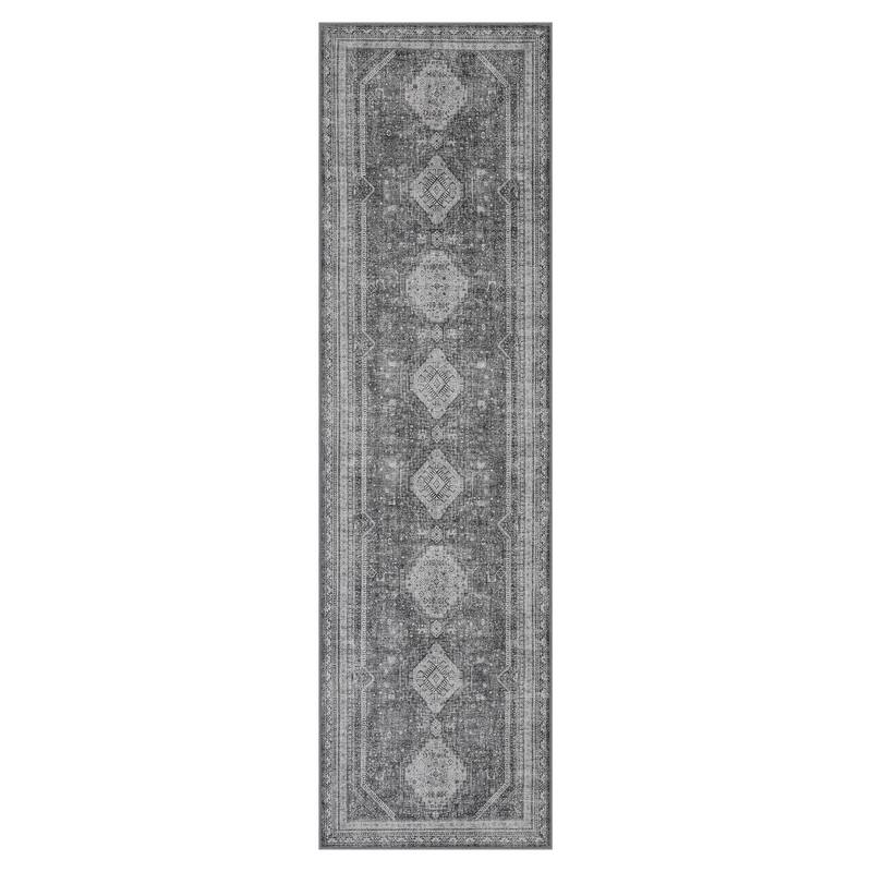 Mcow Faded Floral Vintage Low-Pile Machine Washable Non-Slip Area Rug