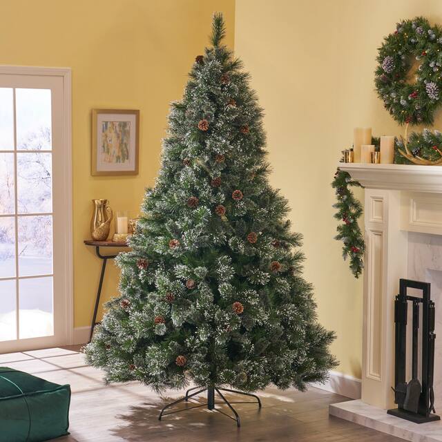7-foot Cashmere Pine and Mixed Needles Artificial Christmas Tree with Snowy Branches and Pinecones by Christopher Kight Home - unlit