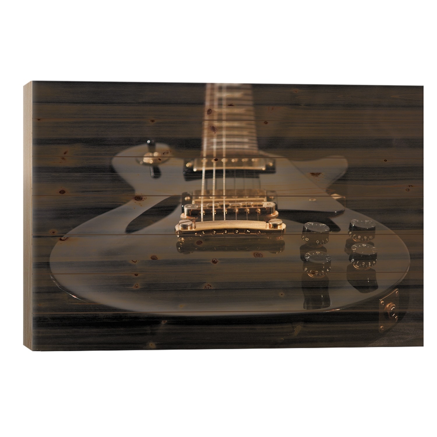 Close Up Of Electric Guitar Print On Wood by jrp studio - Multi-Color