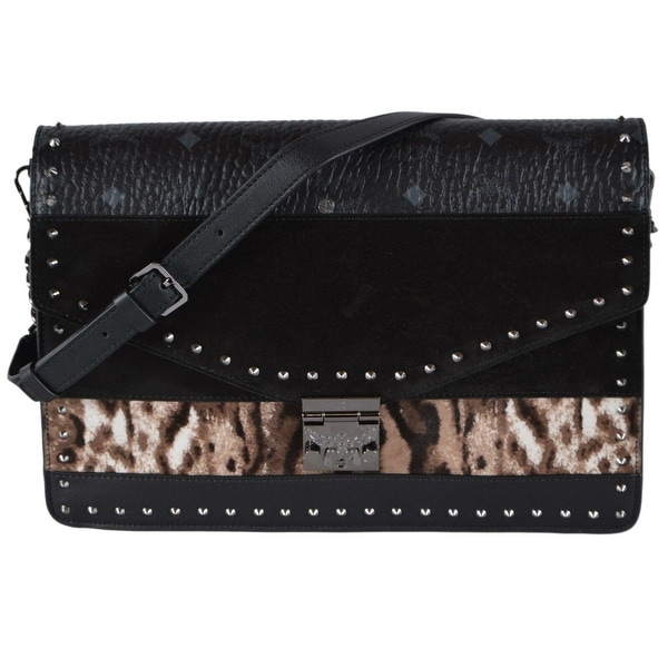 black and leopard print clutch bag