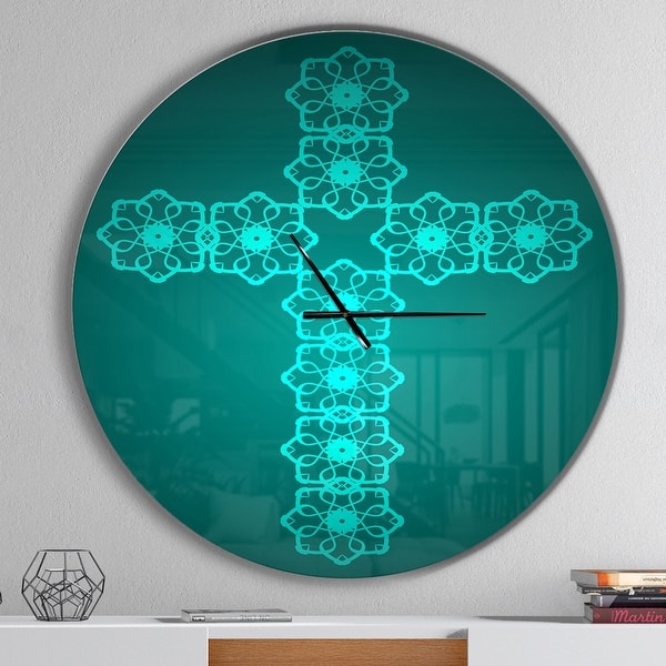 slide 2 of 10, Designart 'Turquoise Holy Cross' Oversized Contemporary Wall CLock