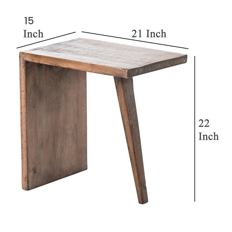 Leno End Table, 21 Inch Rectangular Rustic Natural Brown Pine Wood