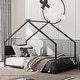 preview thumbnail 3 of 46, House Bed with Roof and Colorful Lights, House-shaped Frame Floor Bed with House Roof Frame, Metal Bed Frame with Slats and Legs