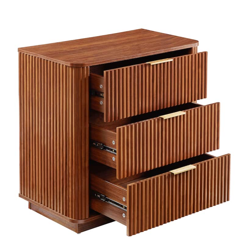 3 Drawers Drasser 2pcs, 27.6'' Wide Modern Chest Of Drawers Curved Wave Design,Nightstand,Wood Drawer Organizer