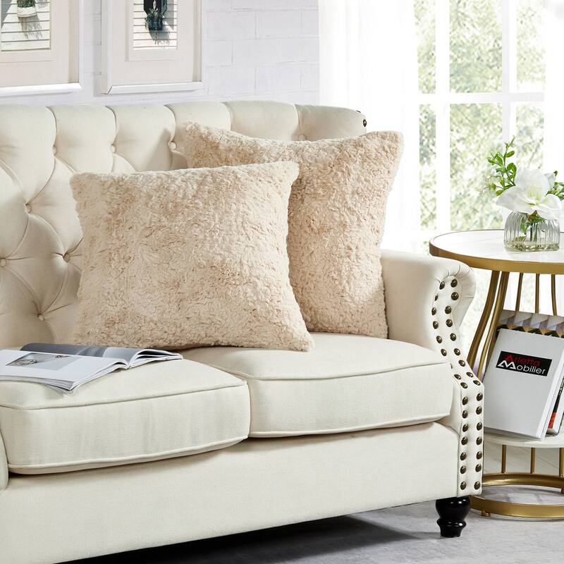 Rabbit FauxFur 2 Piece Set-Oatmeal Pillow Shell - 20" x 20" - Oatmeal