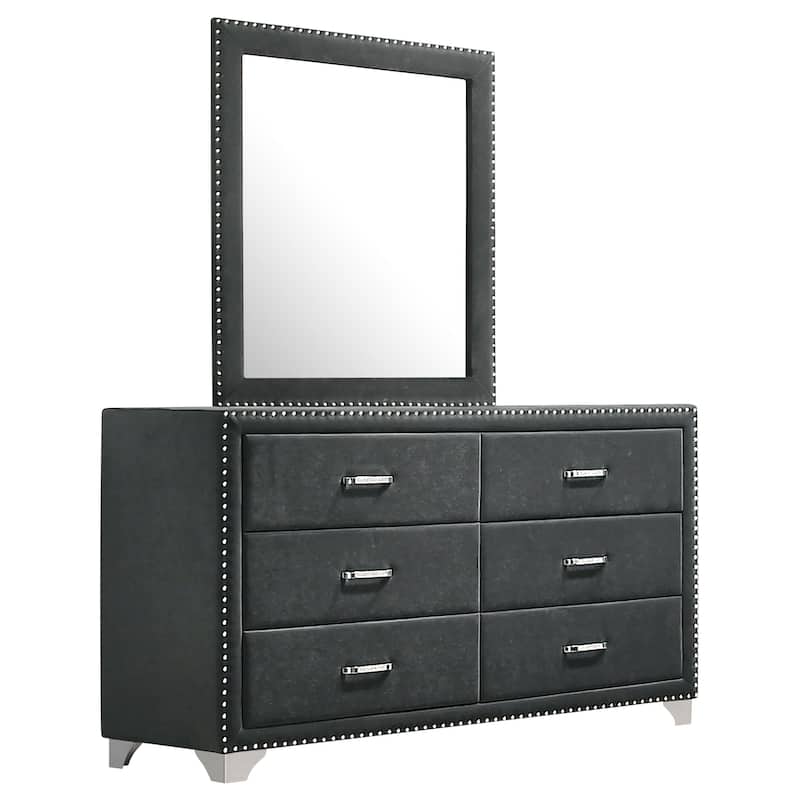 Melody Modern Classic 6-drawer Upholstered Bedroom Dresser - Dresser with Mirror (Grey)