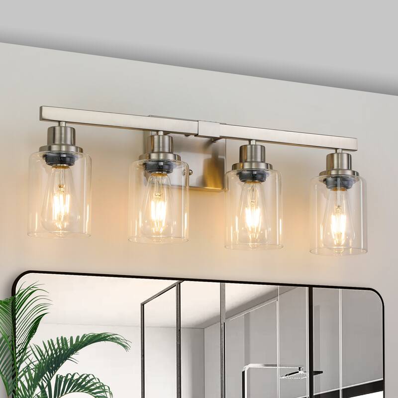 24" 4-Light Vanity Light with Clear Glass Shades, Modern Iron Metal Bathroom Wall Fixture for Mirror (No Bulbs) - Chrome