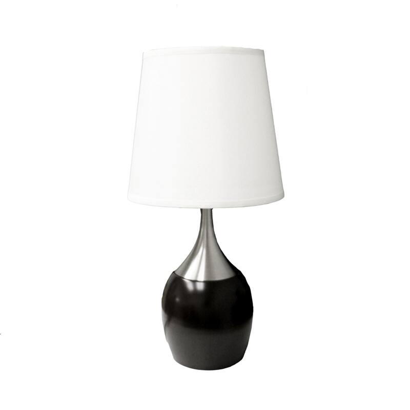 25" Modern Bedside Table Lamp with Fabric Tapered Drum Shade and 3-Way Switch Glossy Metal Base - 24.5"H x 12"W x 12"D - Black-Silver-White