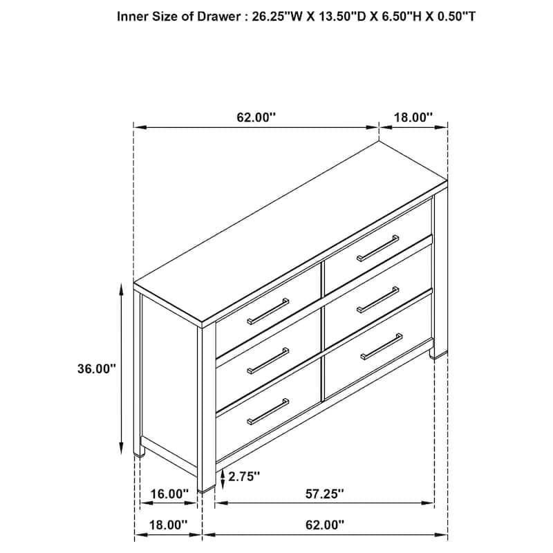 Kieran Transitional Wood 6-drawer Dresser Grey