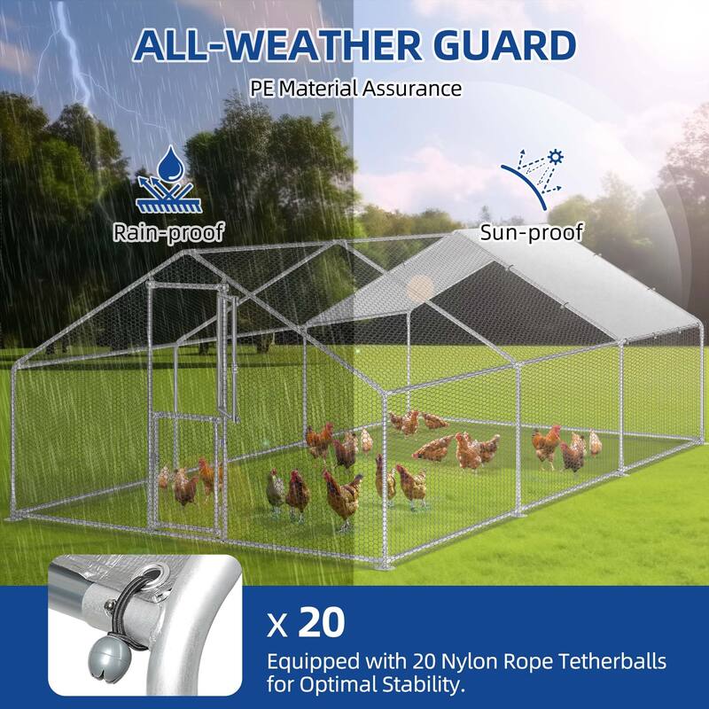 Moasis Large Metal Chicken Coop Cage with Cover Poultry Fence Outdoor,Poultry Cage for Rabbits Goose Ducks