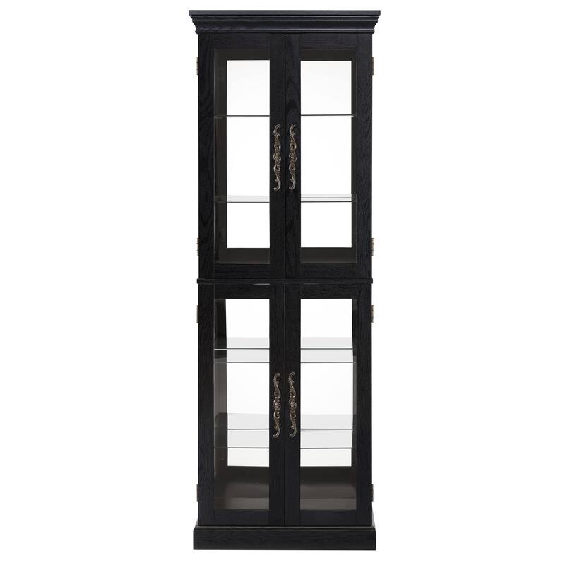 Lighted Glass Curio Display Cabinet with Wood Frame - Elegant Glass Storage for Wine, Toys & Collectibles -Bulb Included