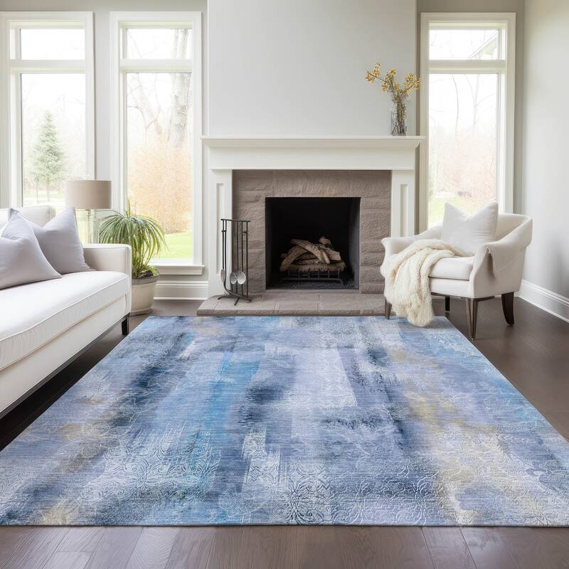 Machine Washable Indoor/ Outdoor Modern Imprints Chantille Rug