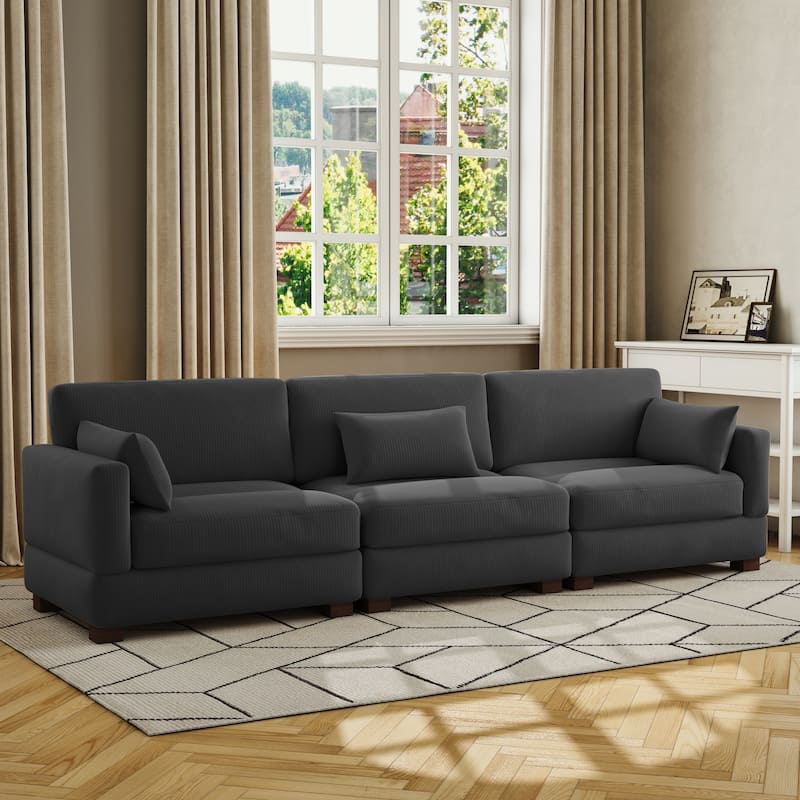 Corduroy Modular Sectional Sofa with Ottoman and Pillows