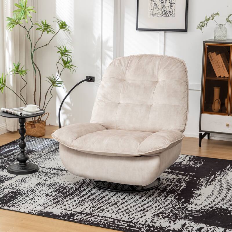 Velvet Oversized Recliner Chair with Swivel, Rocker & Phone Holder