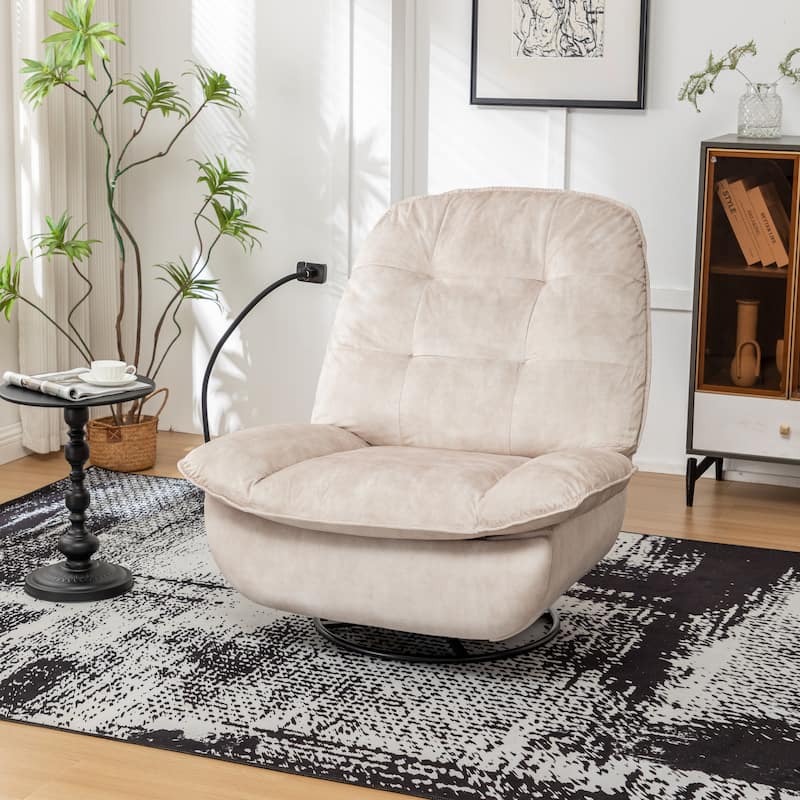Velvet Recliner Chair for Living Room, Large Swivel Gliding Rocking Chair with Mobile Phone Holder, Upholstered Reading Chair