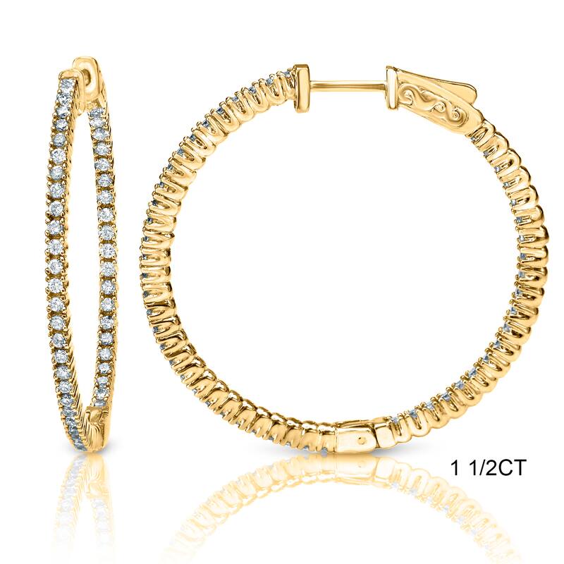 Auriya 14k Gold Small to Large Inside-out Diamond Hoop Earrings - 1 1/2ct TW (1.49-inch) - Yellow Gold