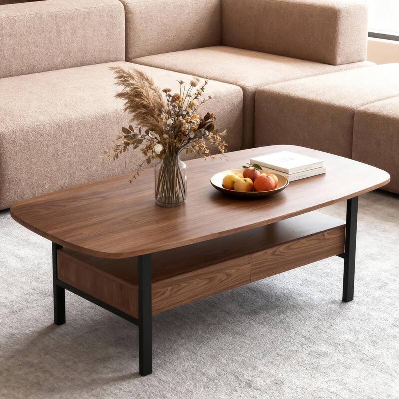 47.2" Wooden Coffee Table with Drawer Storage & Metal Legs for Living Room - 47.2"Wx22"Dx16.7"H