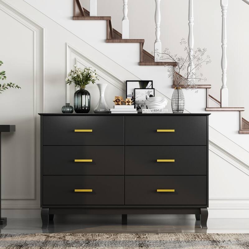 6 Drawer Dresser Modern Wood Storage Chest of Drawers for Living Room - Black