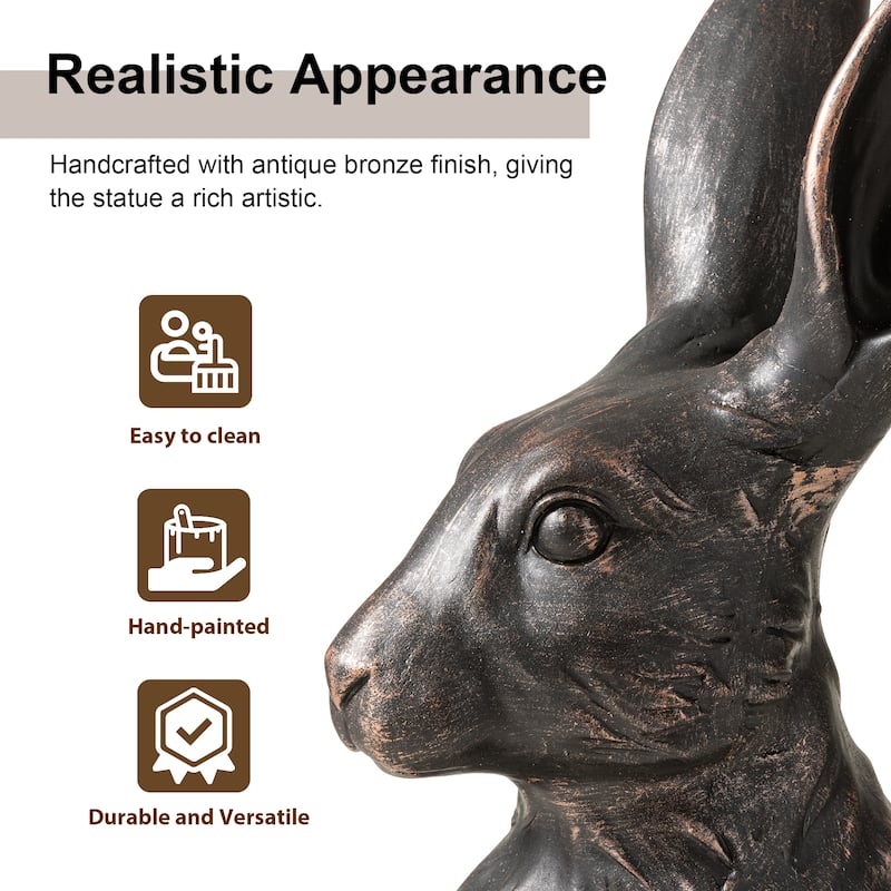 Glitzhome MGO Bronze Mom and Baby Rabbit Statue Standing Bunny Figurine