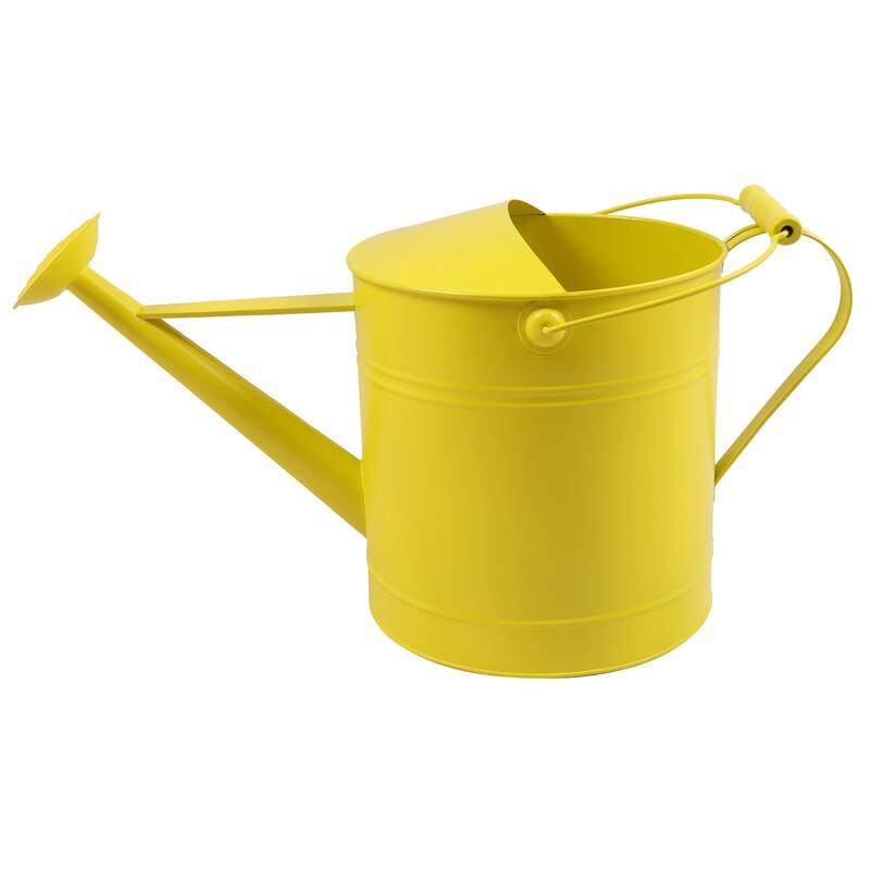 Metal and Wood Watering Can Long Spout Outdoor Garden Use - 10" Yellow - 20" x 9.5" x 10" - Yellow - 20" x 9.5" x 10"