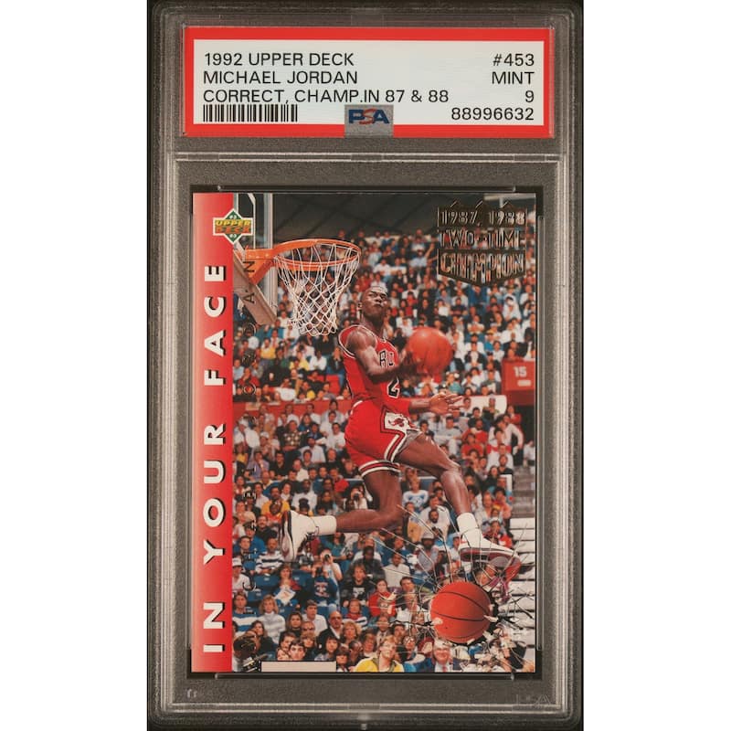 Michael Jordan 1992 Upper Deck Champ 1987 & 1988 Card #453 Graded PSA 9 - 8'6" x 11'6"