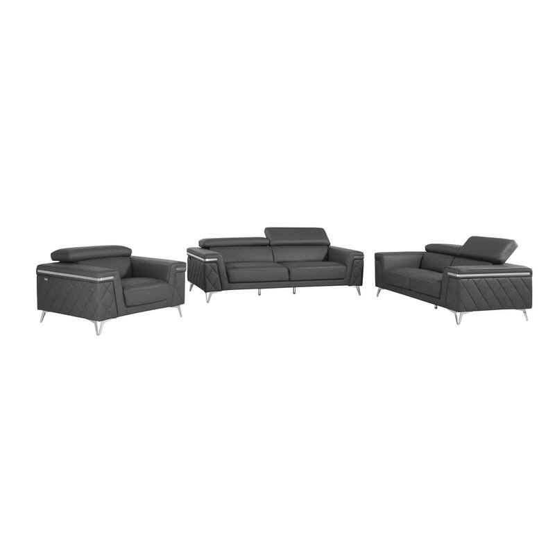 HomeRoots Three Piece Gray Top Grain Leather Five Person Seating Set
